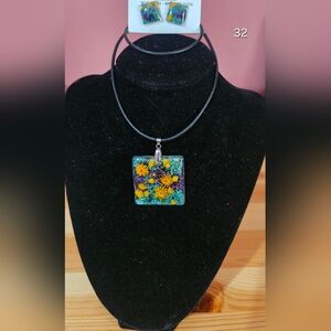 Floral Pendant Necklace with Yellow and Blue Accents